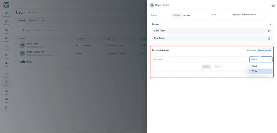 User roles and permissions-Account Access