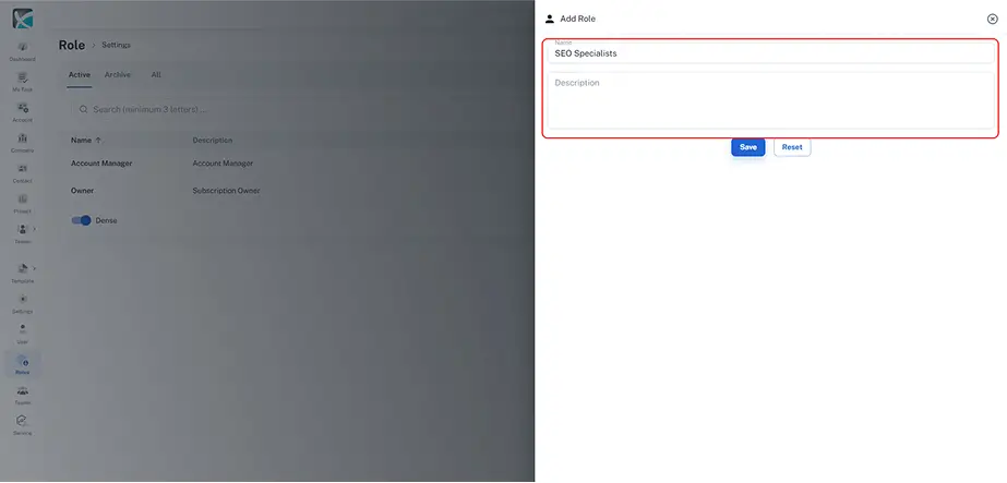 User roles and permissions-Name the role