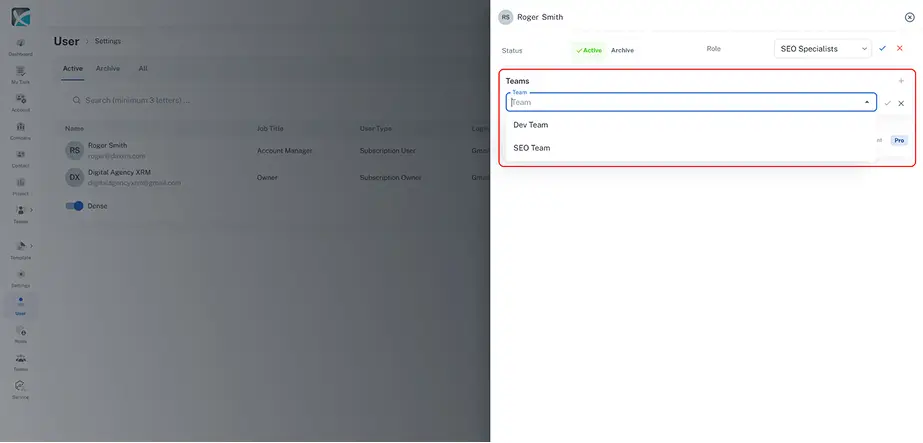 User roles and permissions-select Teams